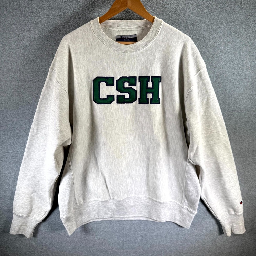 Y2K Vintage Champion Reverse Weave Sweatshirt Mens Large Gray Logo CSH Crew Neck
